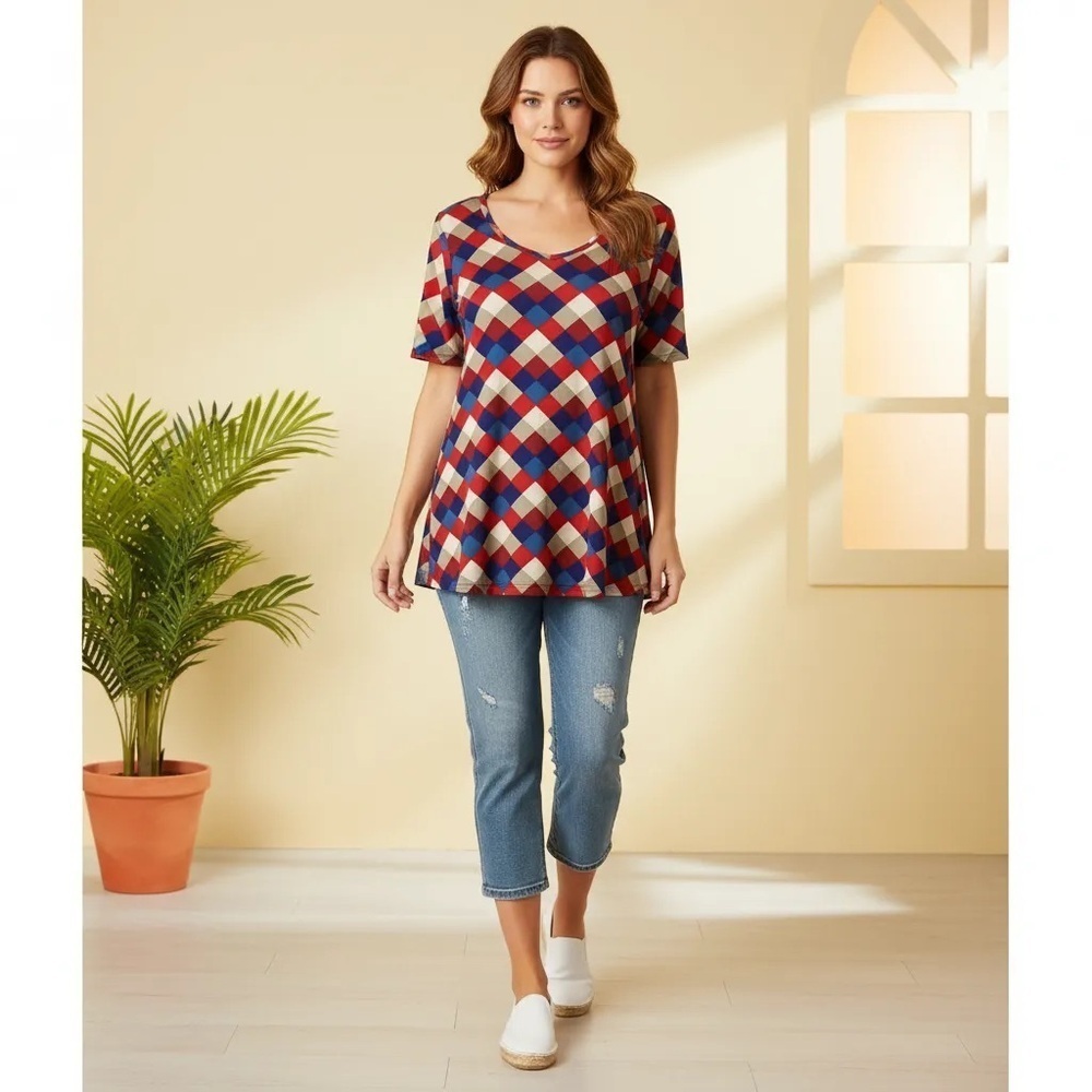 LuLaRoe Plaid Checkered Short Sleeve Shirt NWT Small